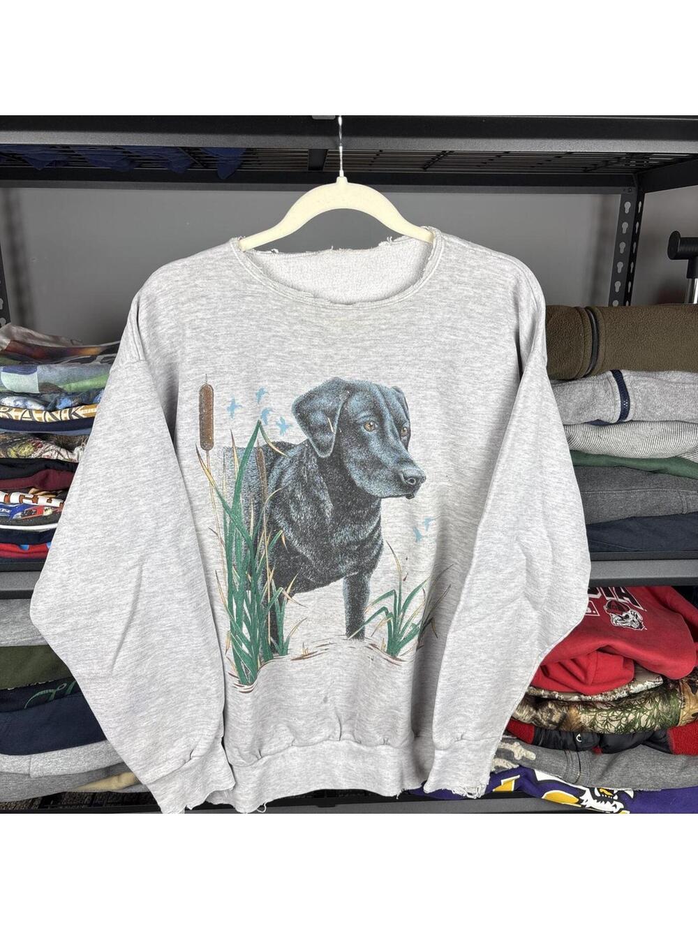 Vintage 90s Black Labrador Retriever Duck Hunting Graphic Sweatshirt L